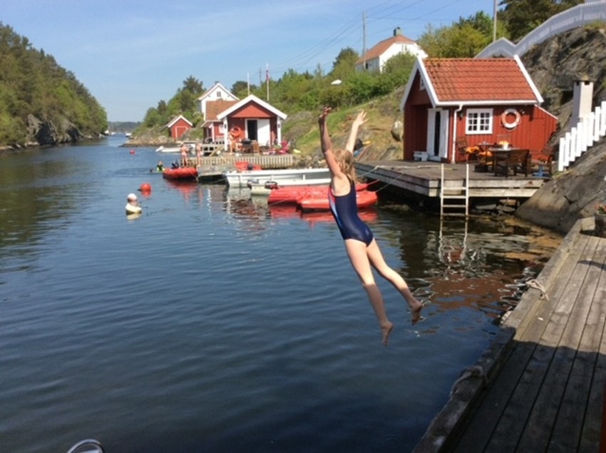 Selgers bilde av bading fra bryggen Galleribilde
