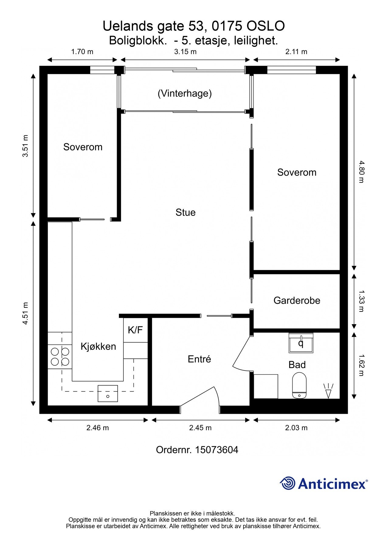 Leilighet beliggende i 5. etasje (heis) med praktisk planløsning som skaper en lun atmosfære. Galleribilde