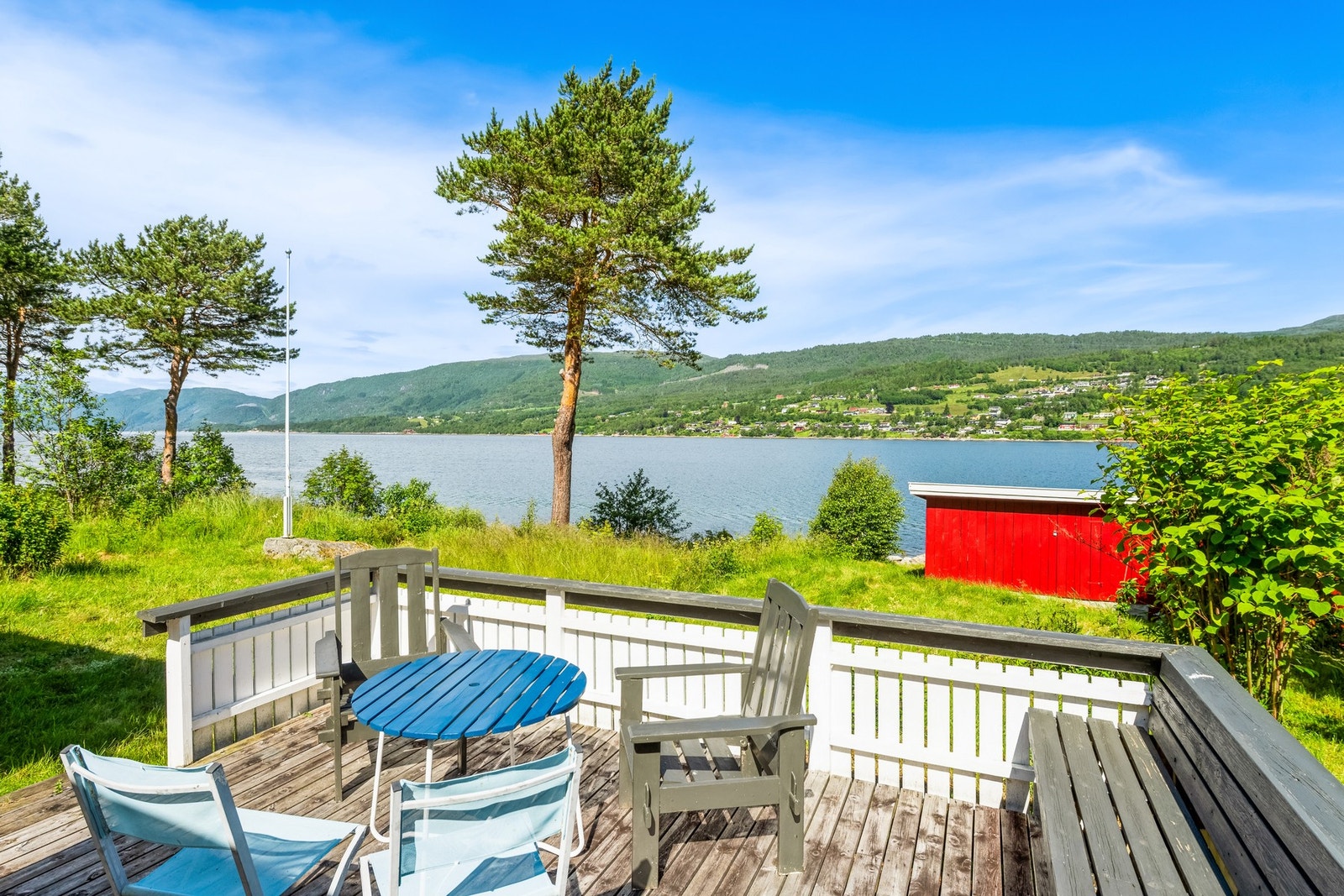 God plass til flere sittegrupper på terrassen. Galleribilde