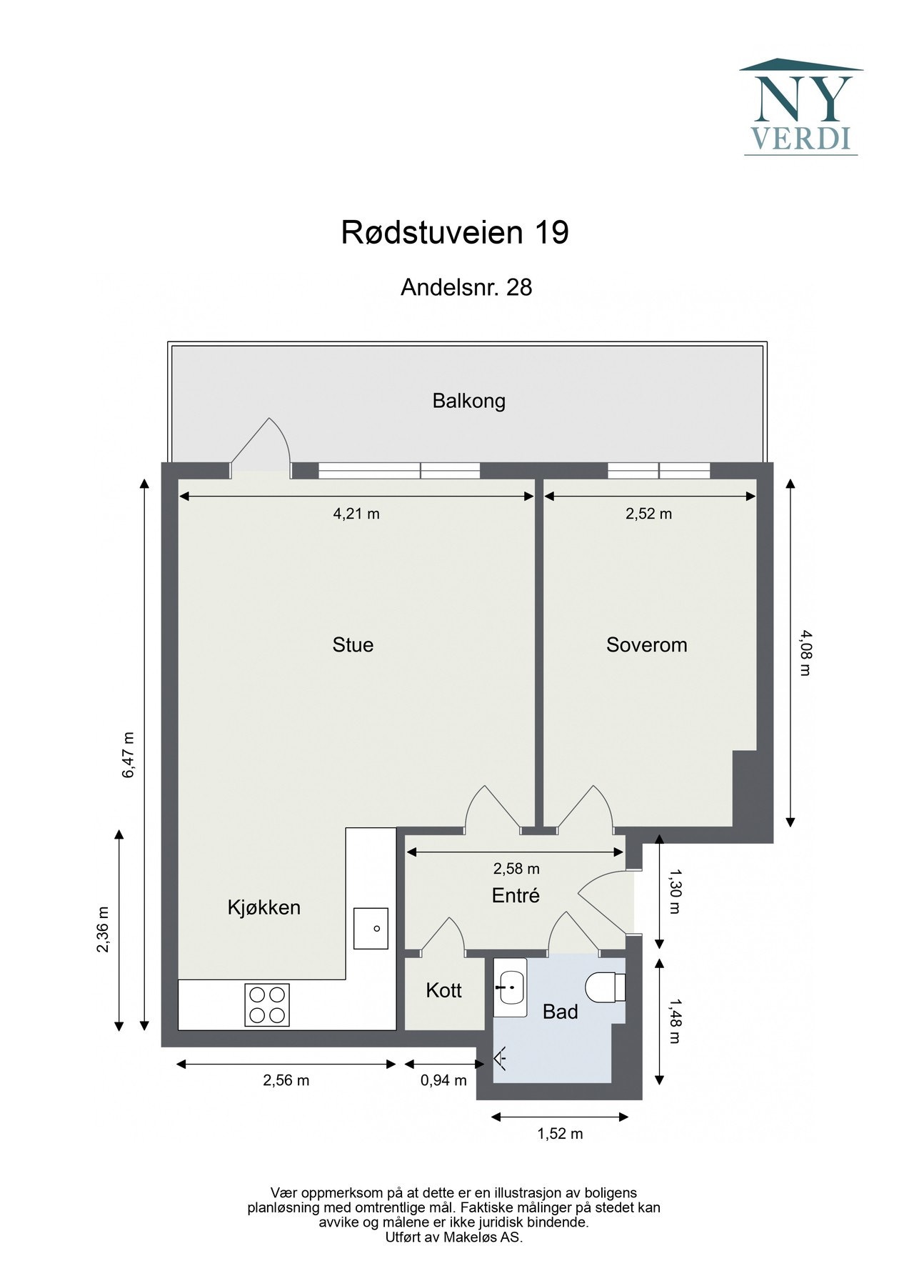 Plantegning. I tillegg disponerer boligen en kjellerbod på ca. 3 kvm. Galleribilde