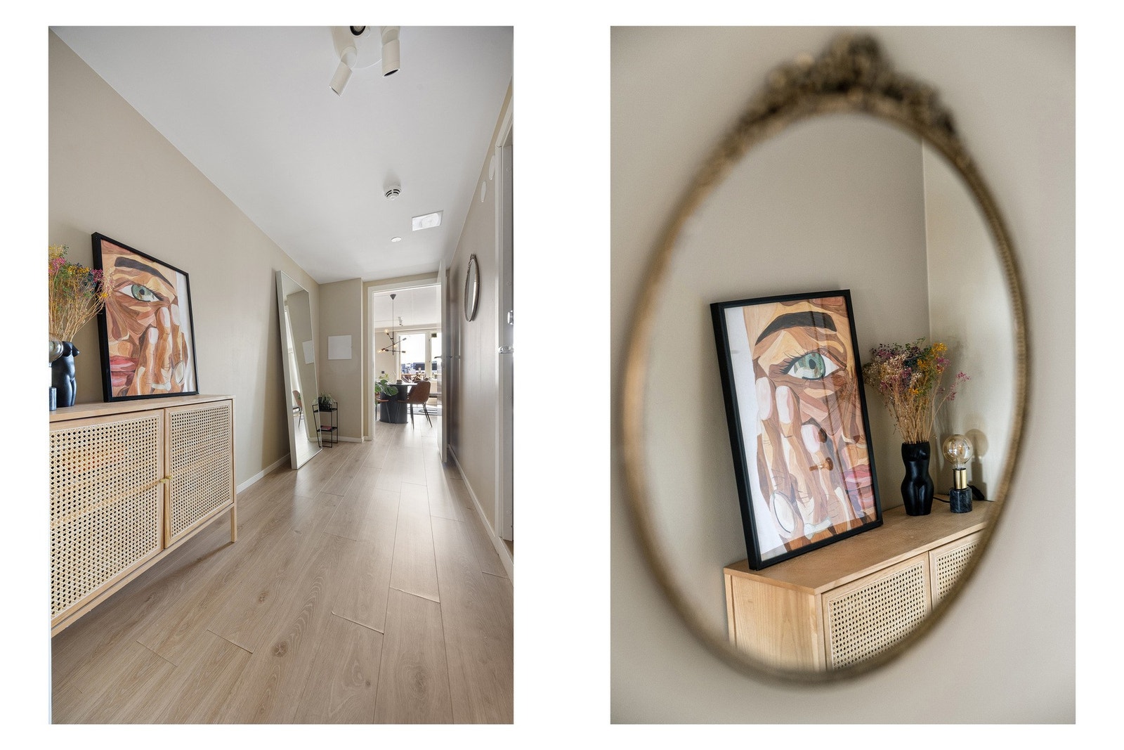 Gangen er lys og innbydende, med god plass til oppbevaringsløsninger av eget ønske. Galleribilde