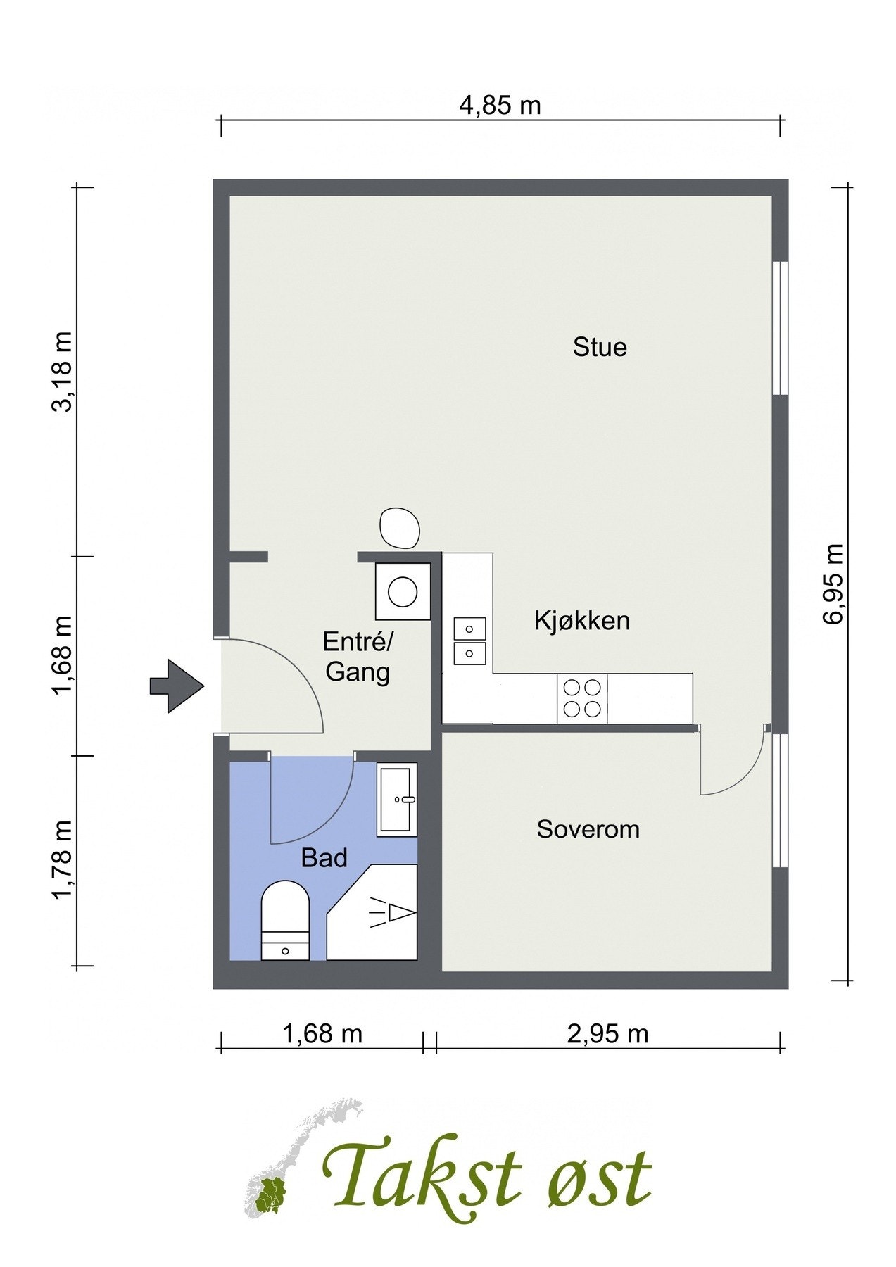 Alternativ plantegning som 2-roms - avvik kan forekomme. Galleribilde