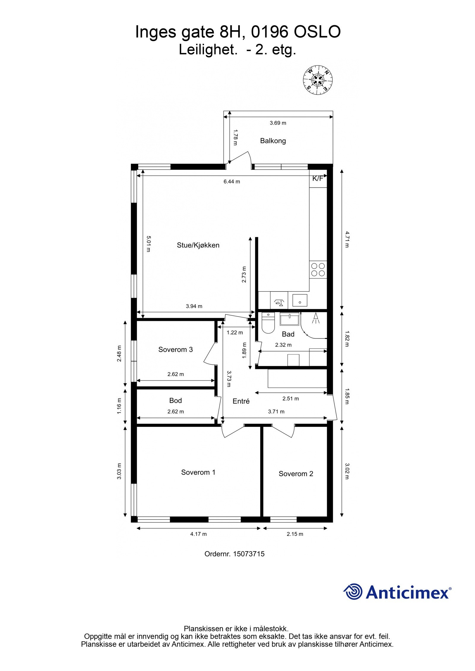 Plantegning med mål. Galleribilde