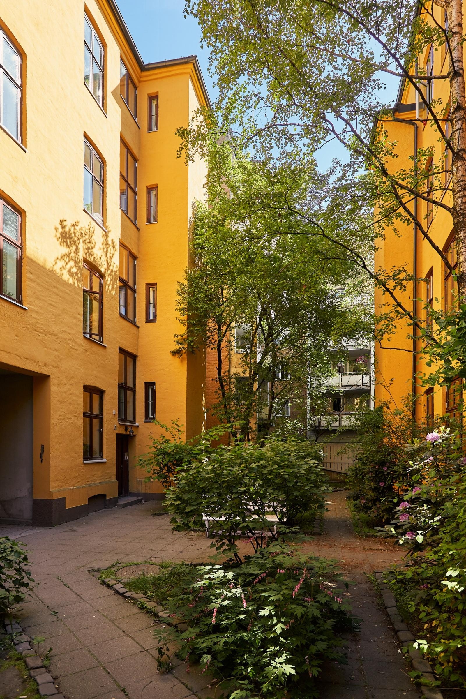 I bakgården er det interne stier og flere sittegrupper. Galleribilde