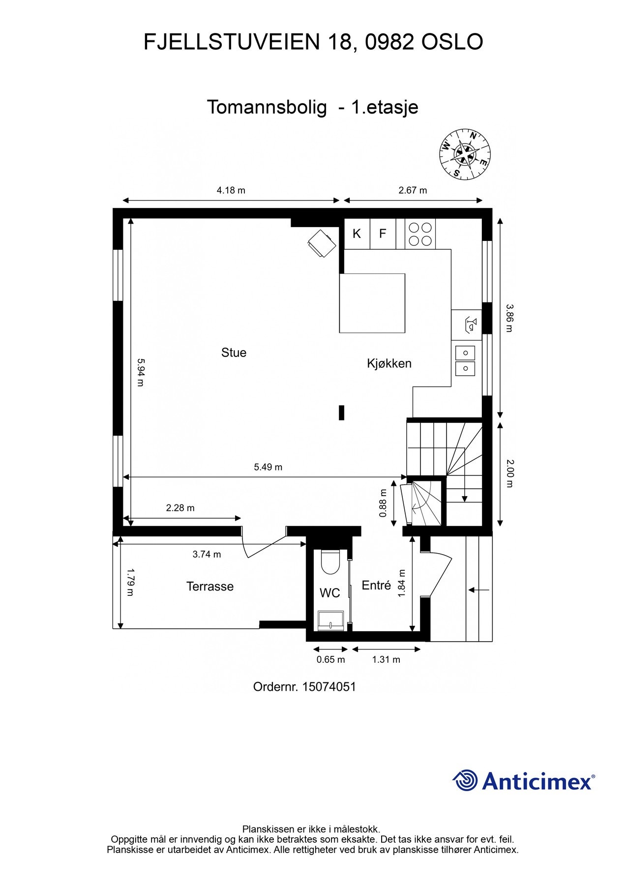 Målsatt plantegning av 1. etasje. Galleribilde