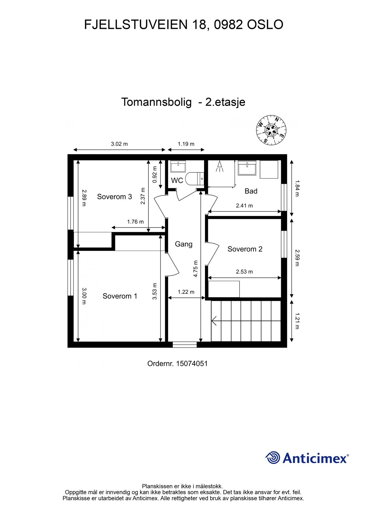 Målsatt plantegning av 2. etasje. Galleribilde