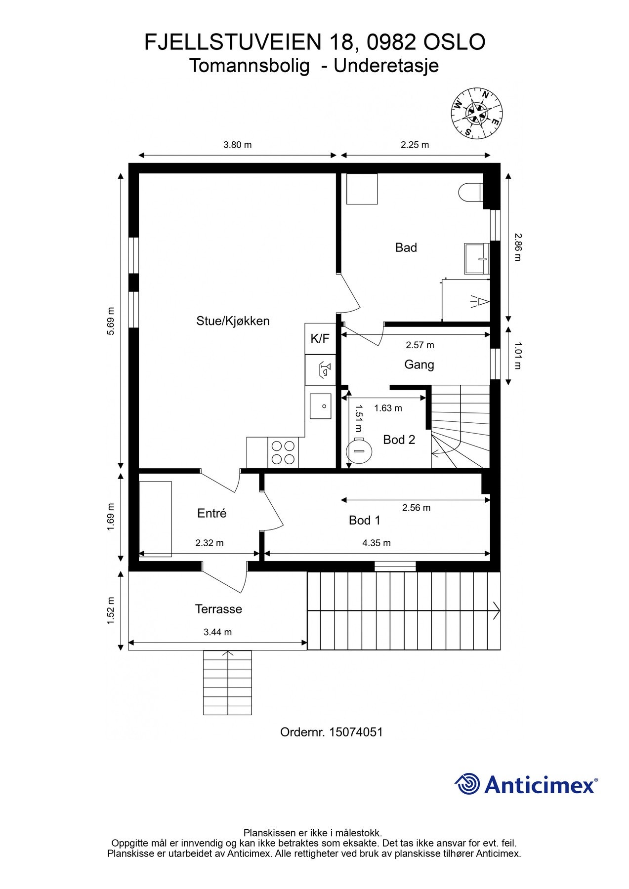 Målsatt plantegning av underetasje. Galleribilde