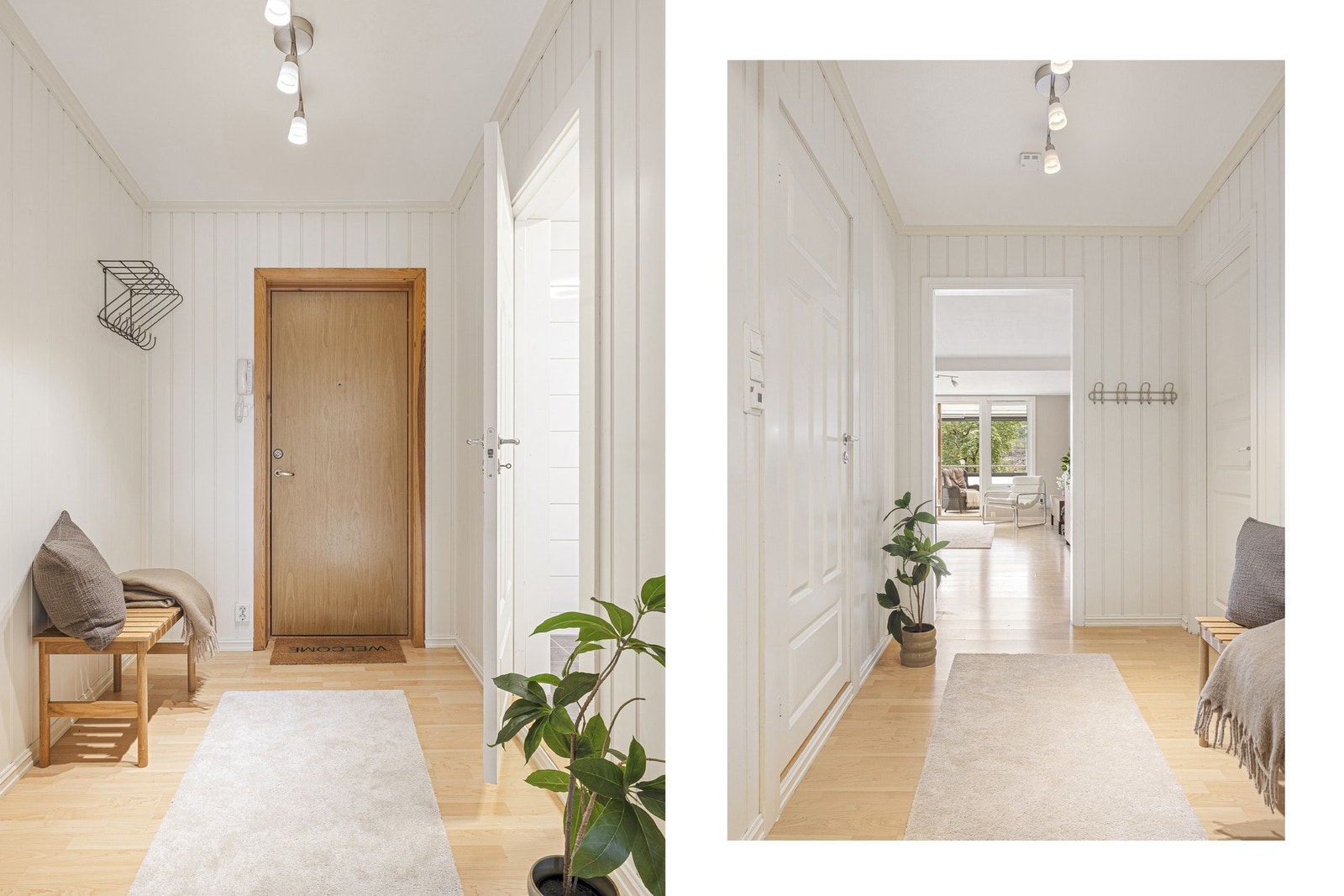 Inngangspartiet er lyst og pent, med plass til å sette fra seg sko- og yttertøy Galleribilde