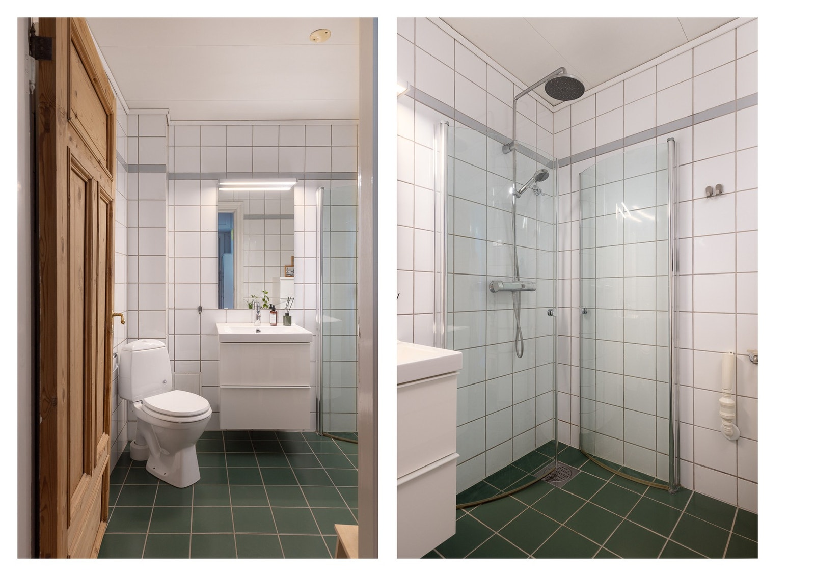 Badet har god plass med dusjsone og opplegg for vaskemaskin Galleribilde