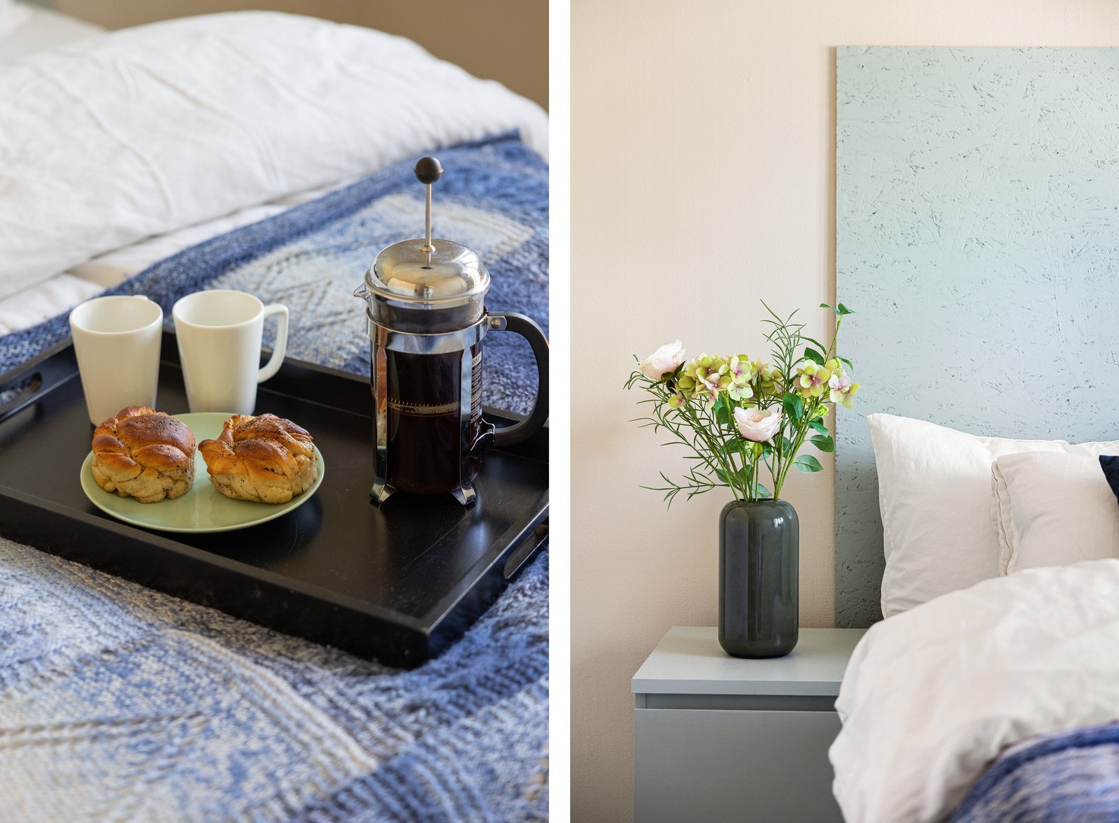 God plass til dobbeltseng og nattbord. Galleribilde