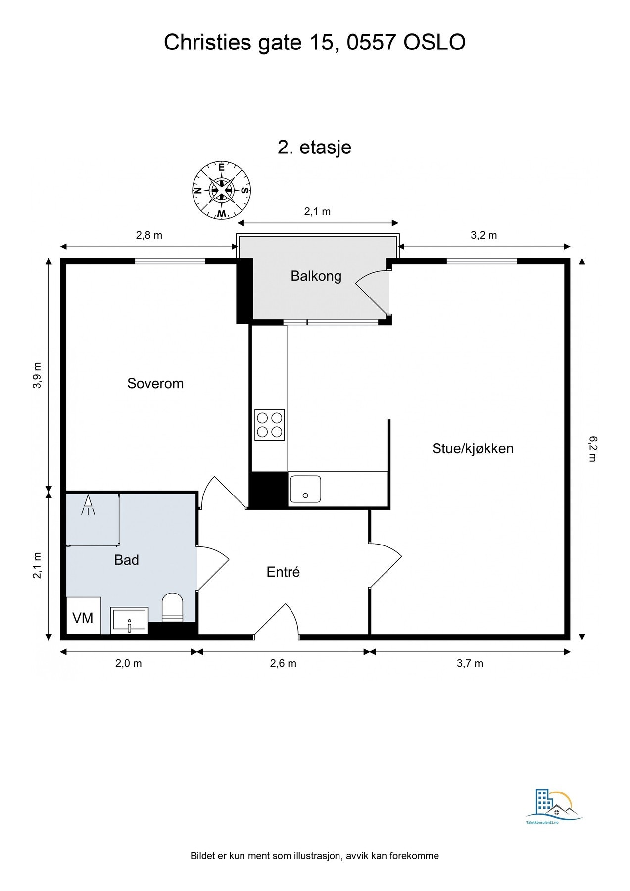 Plantegning. Leiligheten ligger i 2.etasje med heisadkomst. Galleribilde