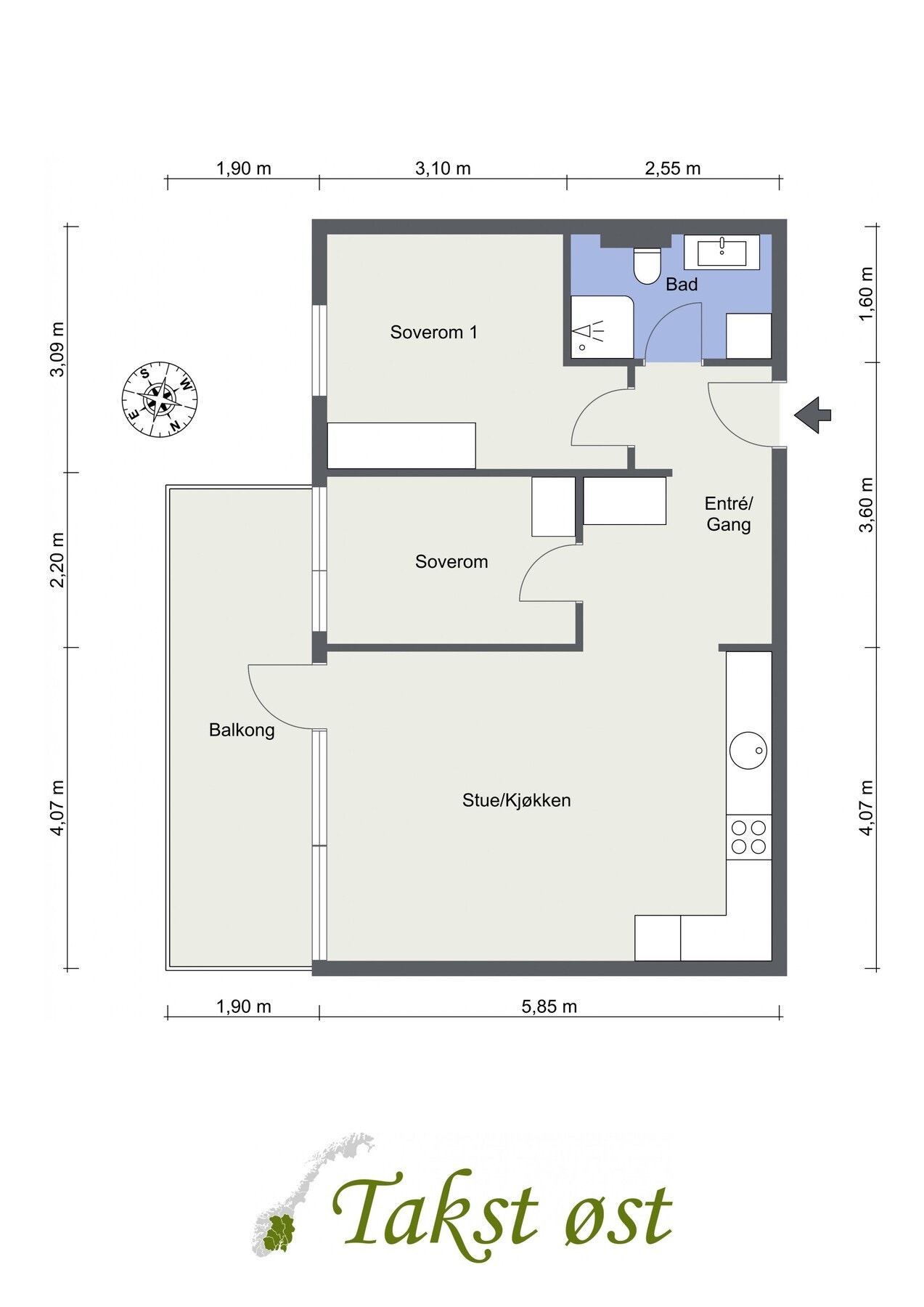Leilighetens planskisse, - avvik kan forekomme. Galleribilde