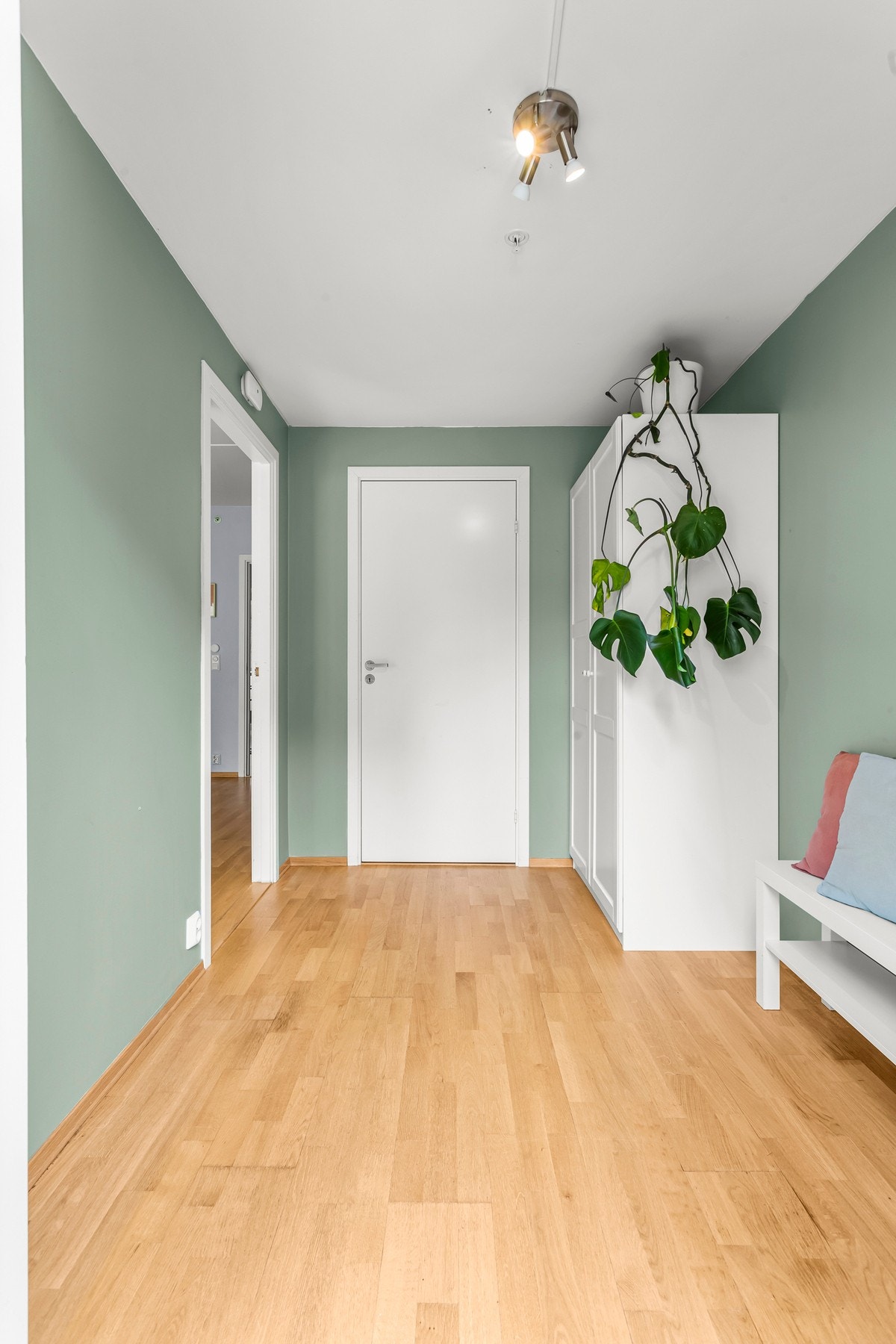 Inne i leiligheten ønskes du velkommen inn i en romslig entrè, med garderobeskap og plass til kommode eller lignende. Galleribilde