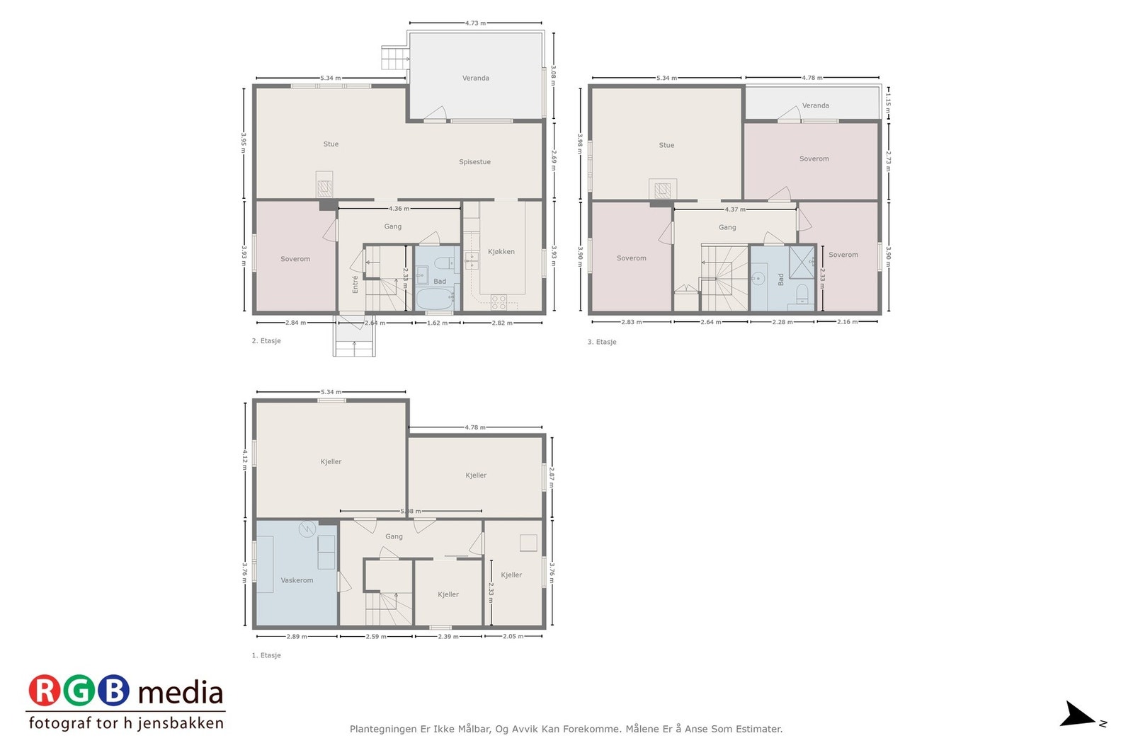 Plantegning alle tre etasjene Galleribilde