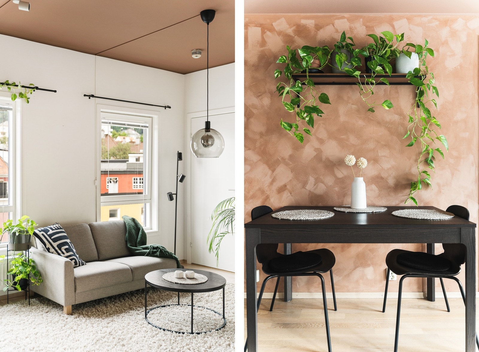 Stuearealet gir god plass til både spisebord og sofagruppe, og innredningen er fleksibel. Galleribilde