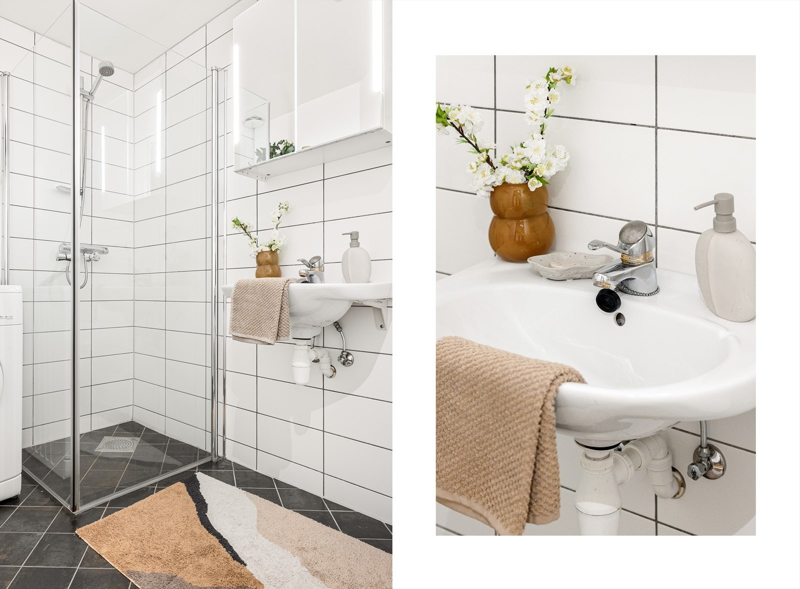 - Badet måler 3,4 m². Badet kan skilte med bl.a. innfellbare dusjdører og lagringsplass i speilskap med integrert belysning - Galleribilde