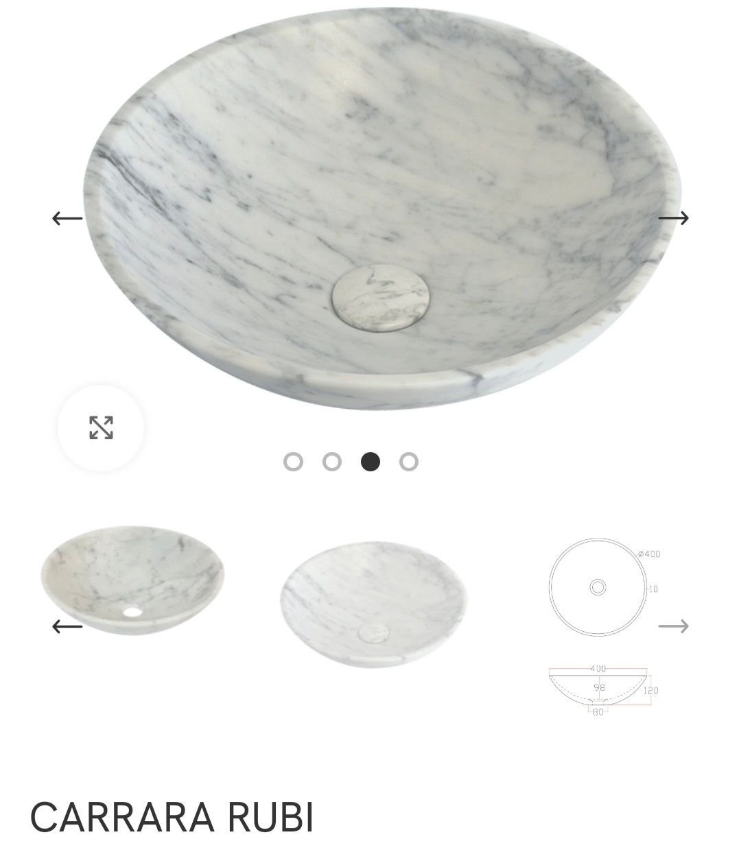 To stk. Vakre Carrara Marmor toppservanter ifra ELLV/Italia er montert på White Pearl stenplaten. Galleribilde