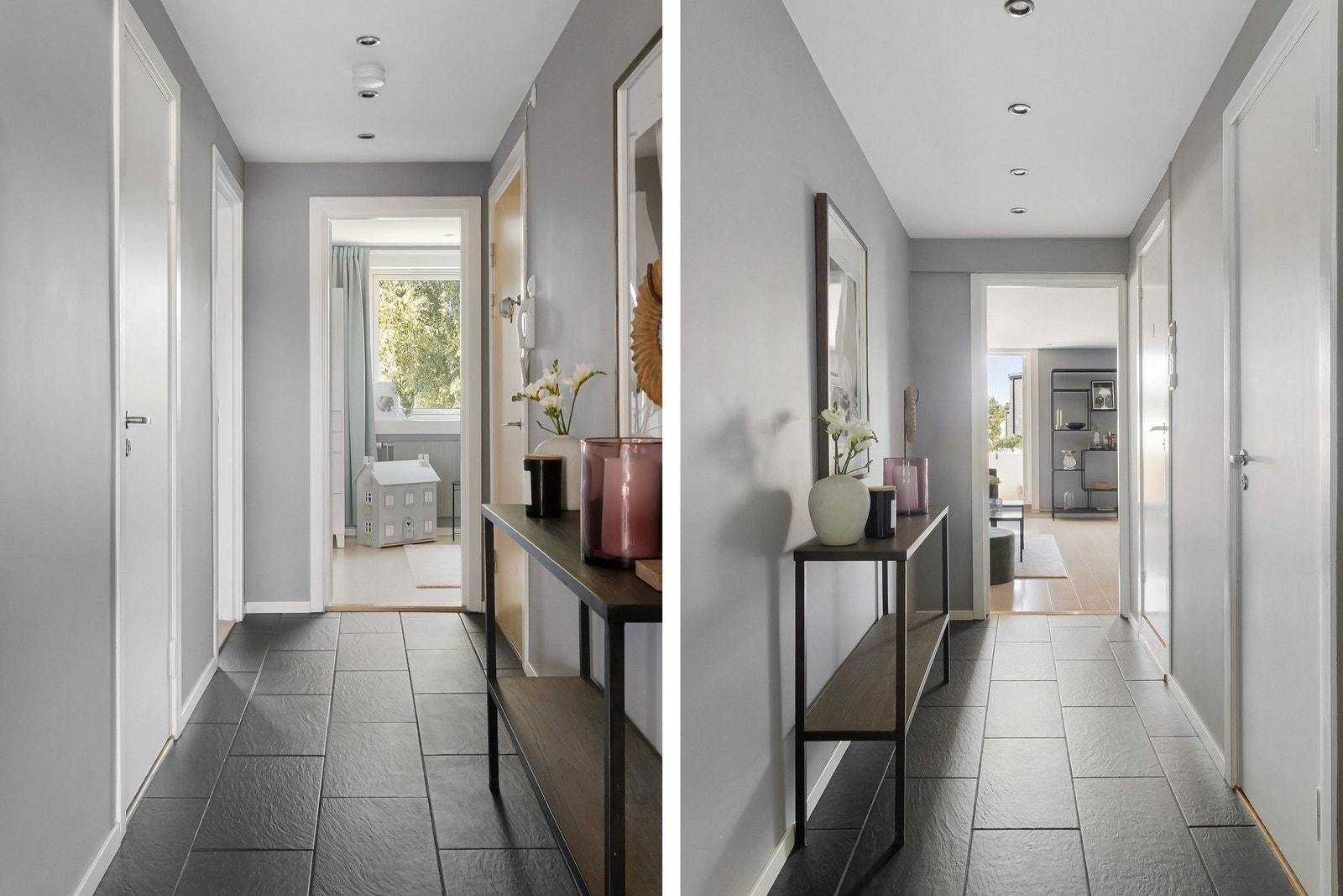 Flislagt entré og downlights i takhimling Galleribilde