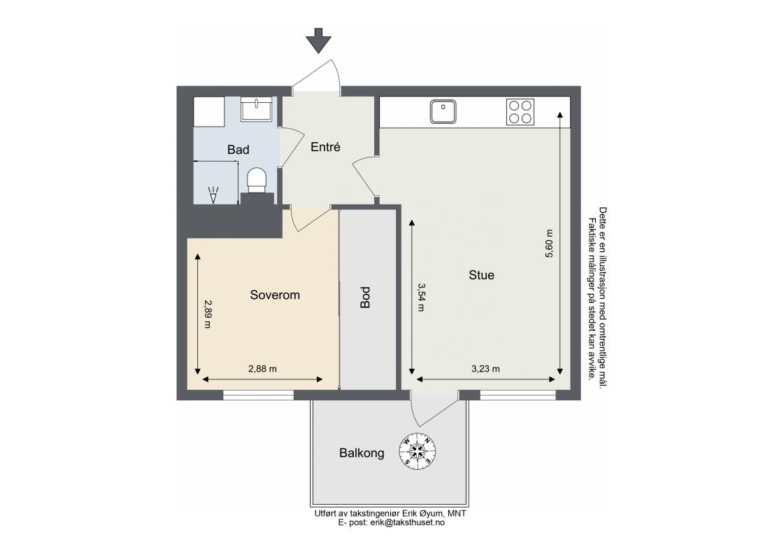 Plantegning - Leiligheten disponerer en bod i kjelleren. Galleribilde