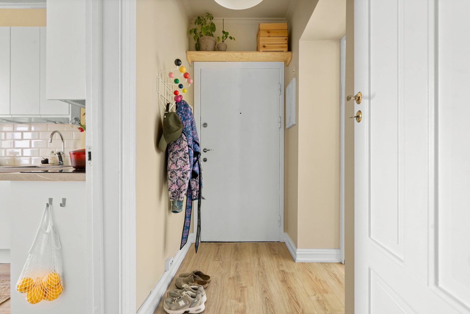 Velkommen inn! Hyggelig gang med plass til plassering av yttertøy og sko. Galleribilde