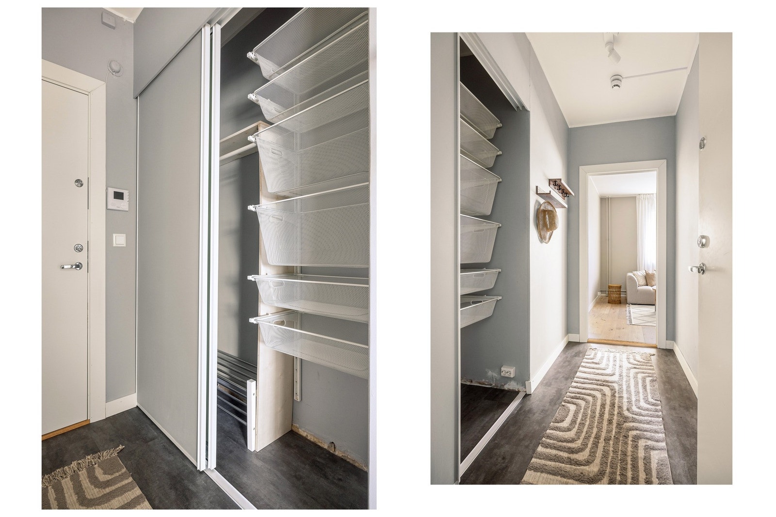 Garderoben gir god plass til oppbevaring av yttertøy, sko og andre eiendeler, alt elegant skjult bak lukkede dører. Galleribilde