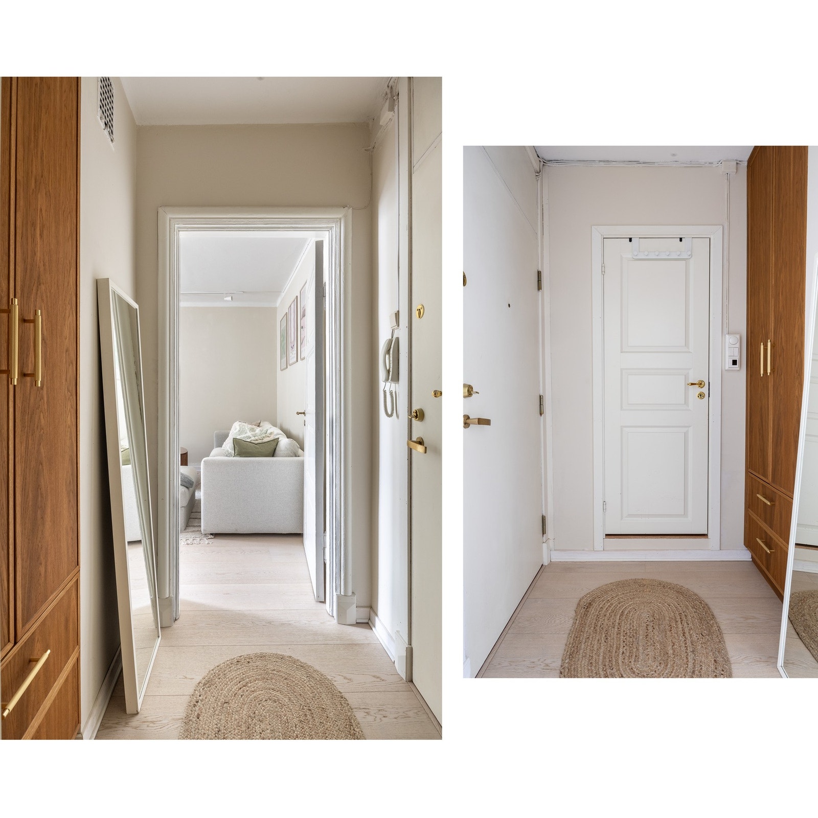 Entréen har et flott garderobeskap som er plassbygd av møbelsnekker. Galleribilde