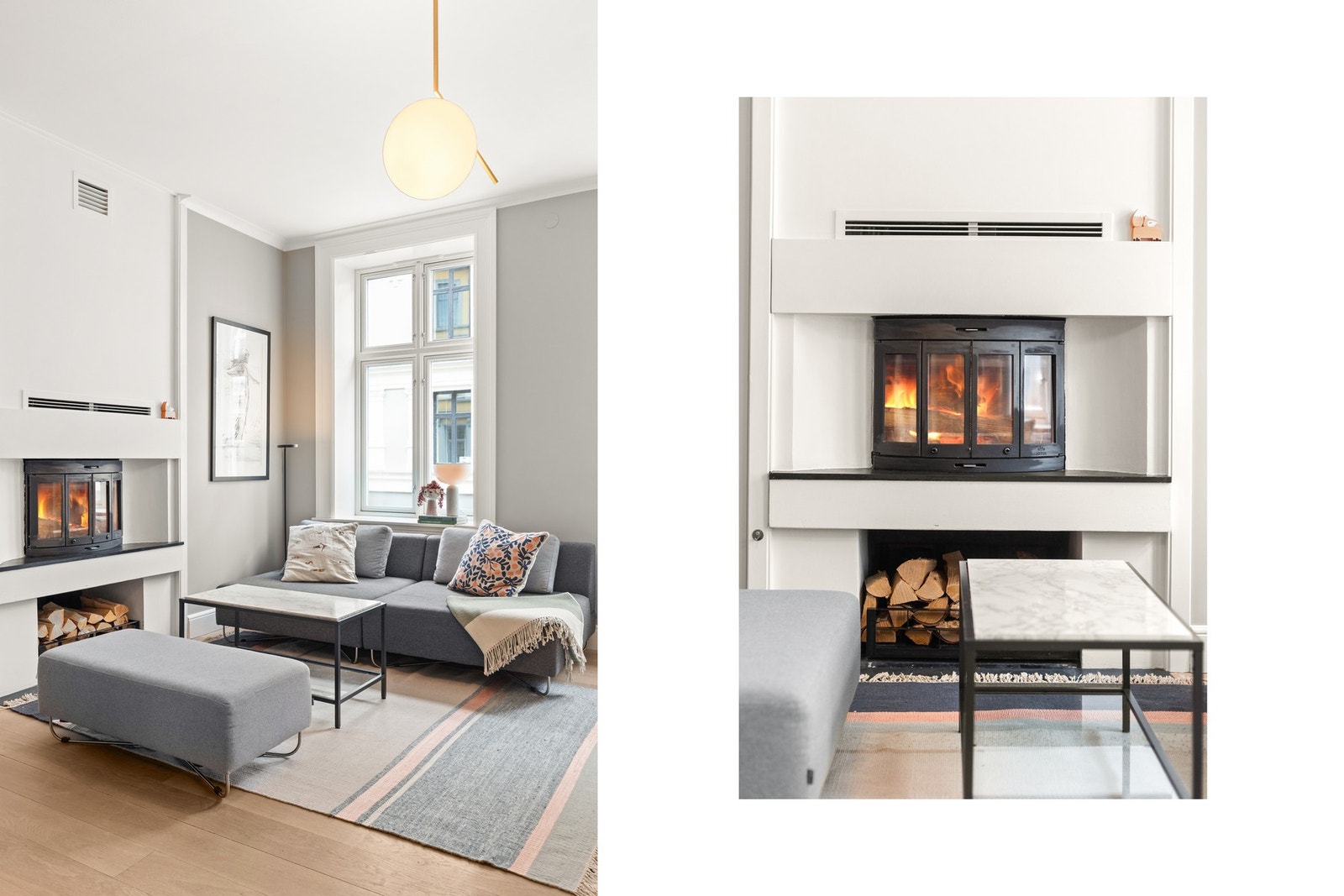 God takhøyde (2,8 m) og lekker peis som gir god varme. Galleribilde