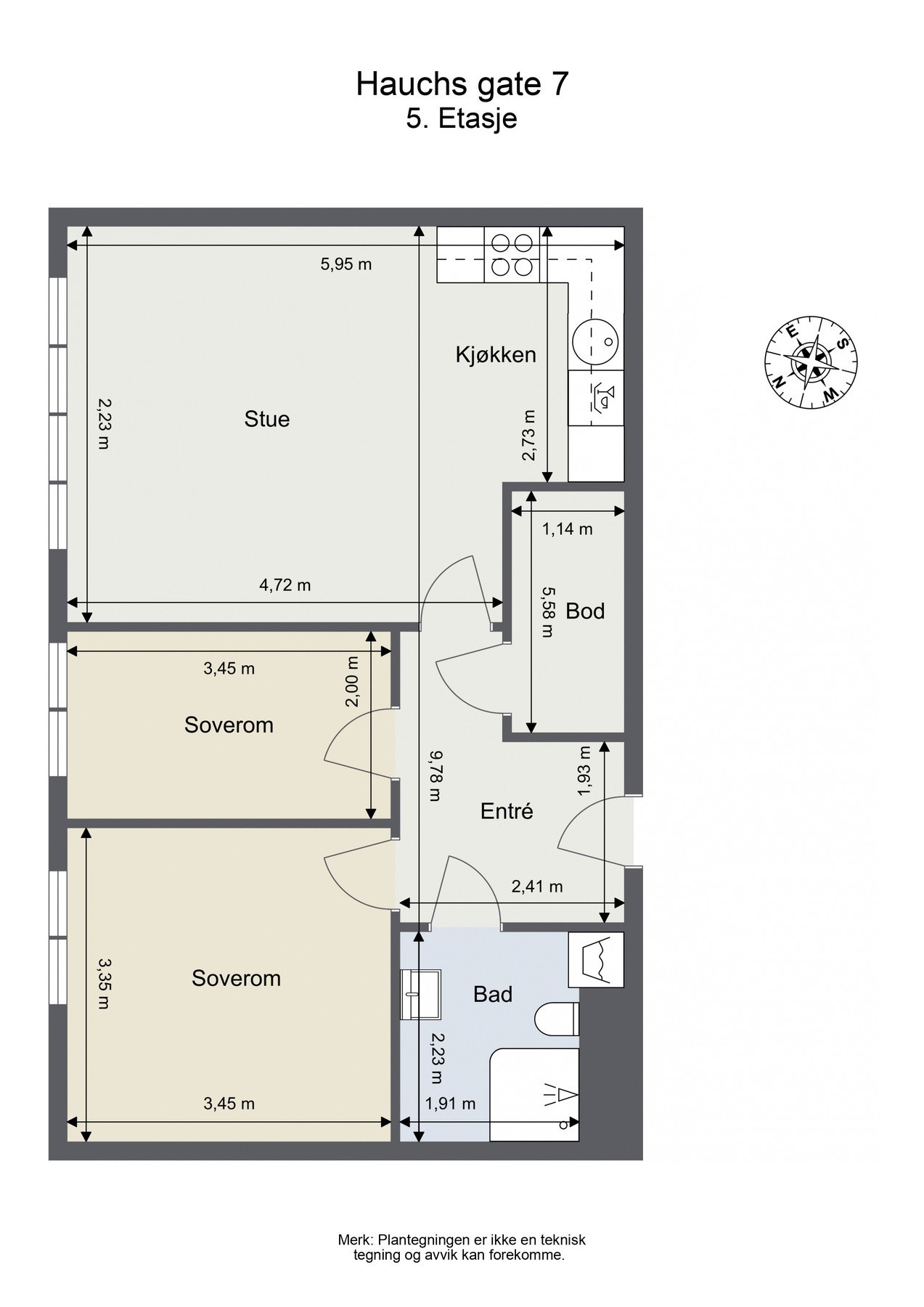 Planløsning. I tillegg følger det en kjellerbod på ca 5 kvm. Galleribilde