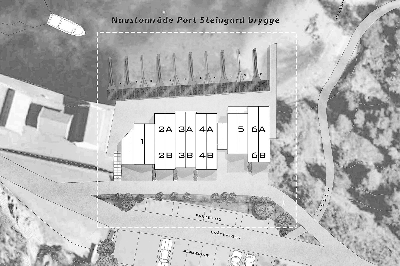 Oversikt over nummereringene til naustene Galleribilde