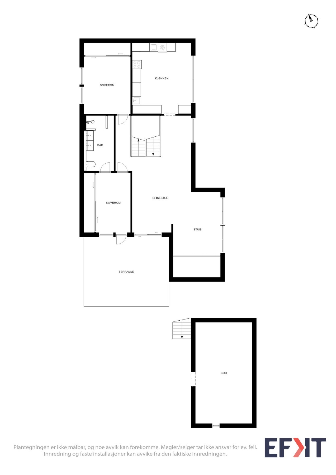 Plantegning som viser boligens 1. etasje. Galleribilde