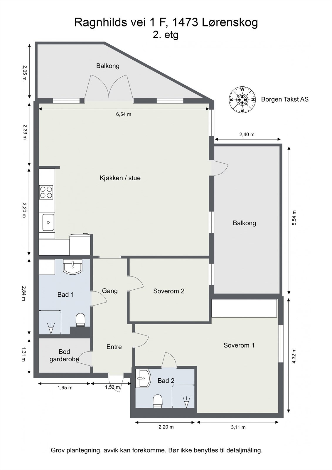 Plantegning med mål. Galleribilde