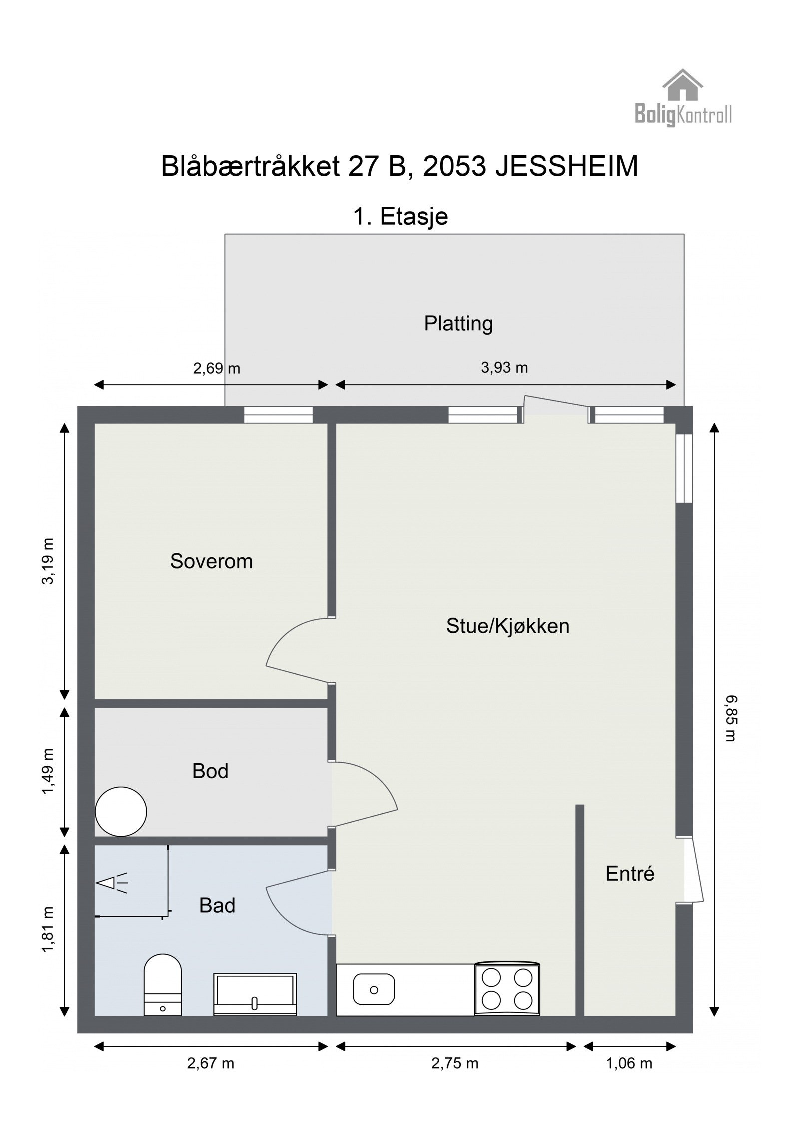 Plantegning - Blåbærtråkket 27B, leilighet 3 Galleribilde