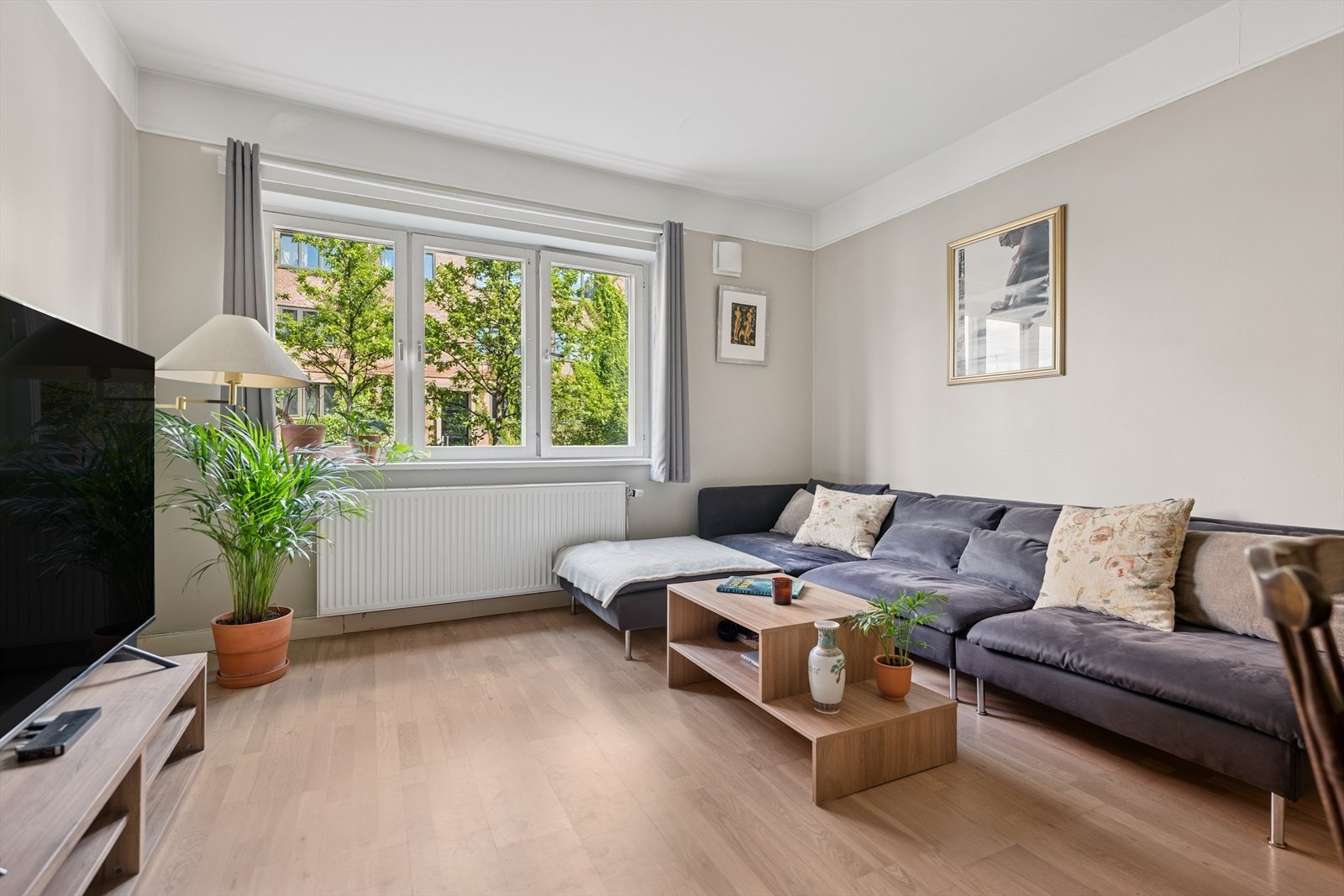 De store vinduene skaper en luftig og lys atmosfære i rommet. Galleribilde