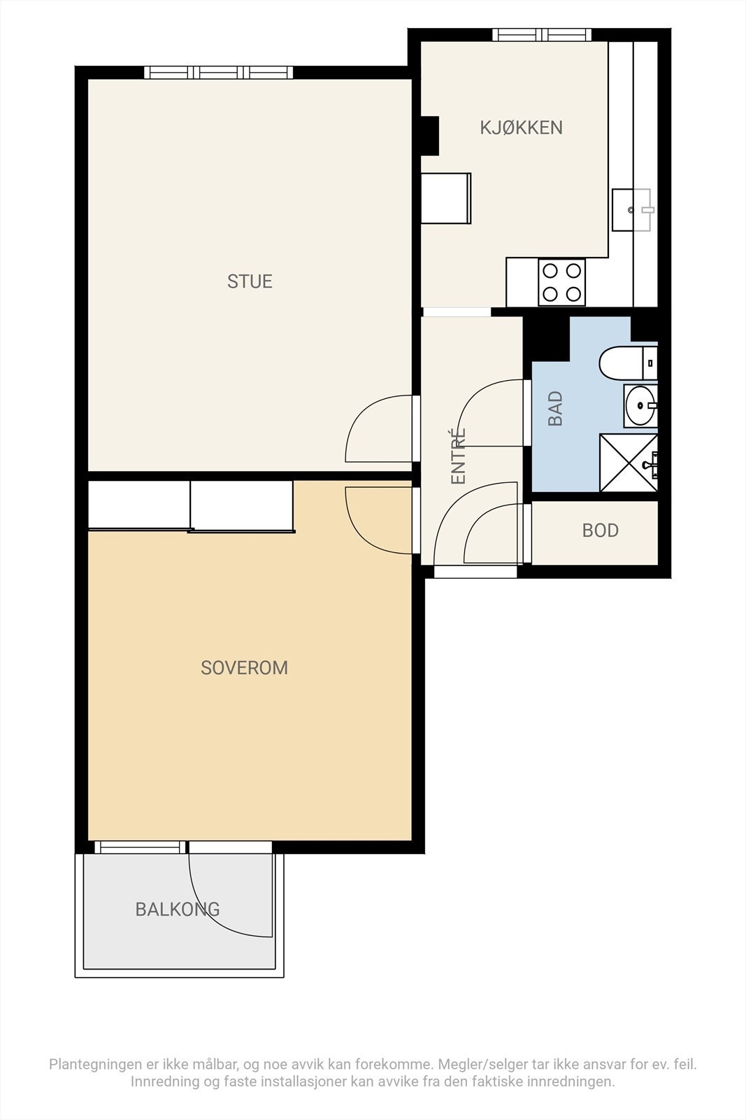 Dagens plantegning. Flytter du kjøkken ut i stue vil du få en fullverdig 3-roms. Galleribilde