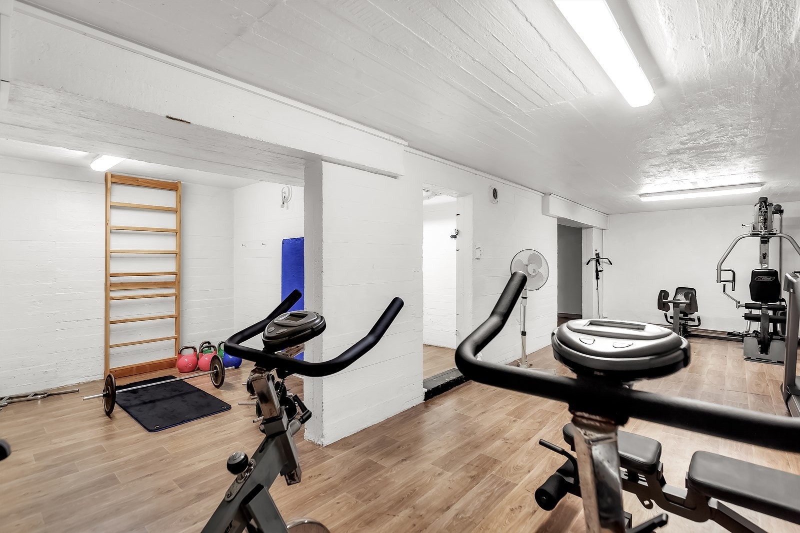 Et av salgspunktene ved denne leiligheten er tilgangen til borettslagets egne treningsrom. Galleribilde