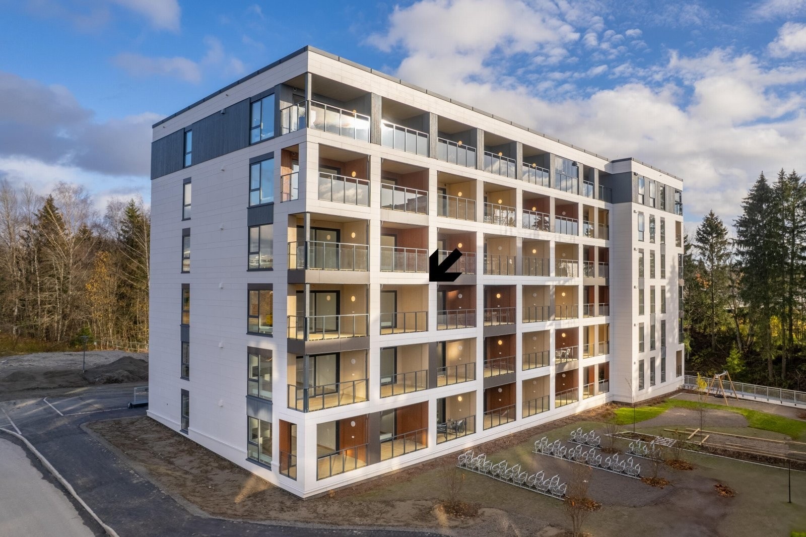 Bygg J består av 60 boligenheter, nyoppført i 2024 Galleribilde