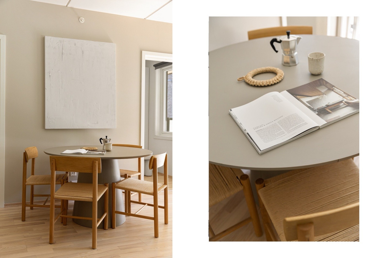 Overflatene er malt i en moderne fargetone, og på gulvet er det parkett. Galleribilde