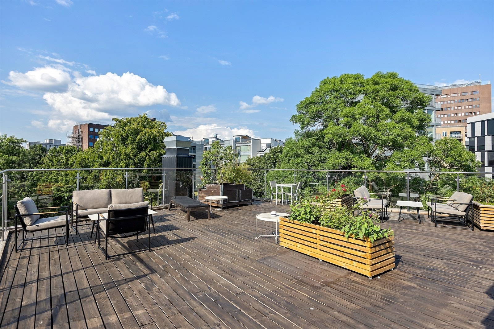Stor og solrik terrasse felles for beboerne Galleribilde