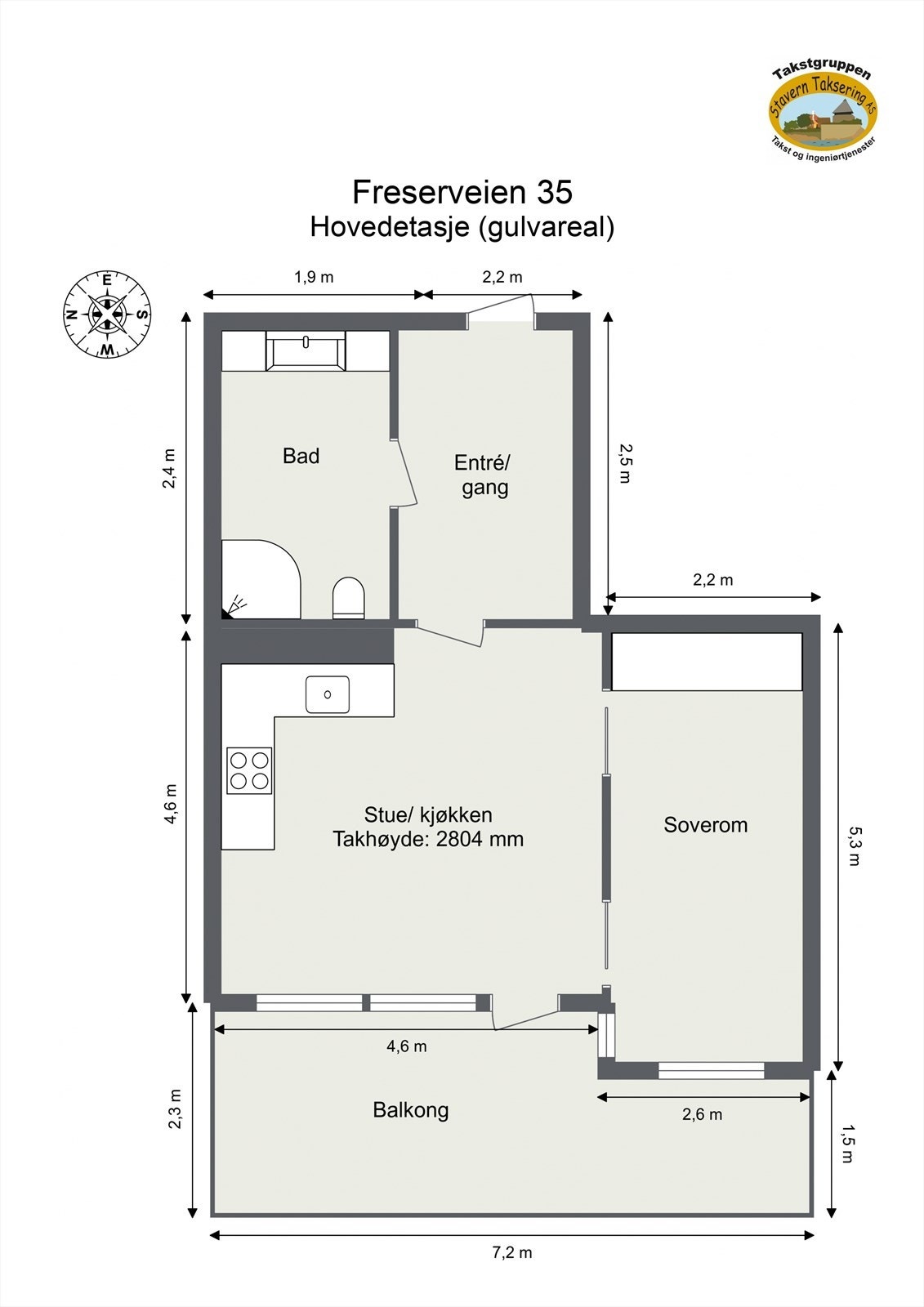 Leiligheten ligger i 3. etasje og er 44 m² Galleribilde
