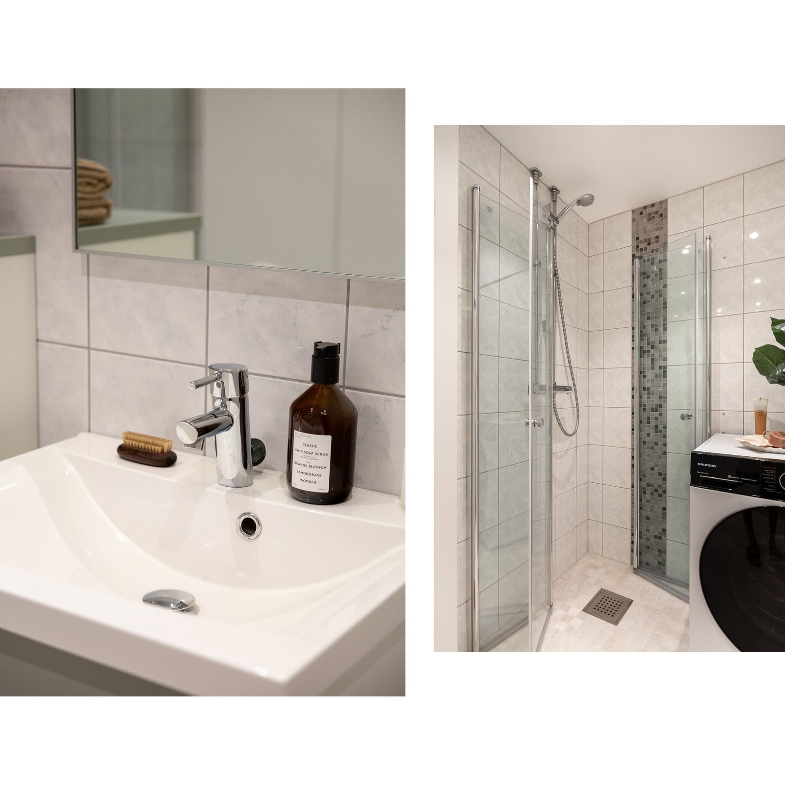 Badet er oppgradert i 2025 med nye fliser på gulv og nye LED downlights. Samsvarserklæring for arbeidene foreligger. Galleribilde