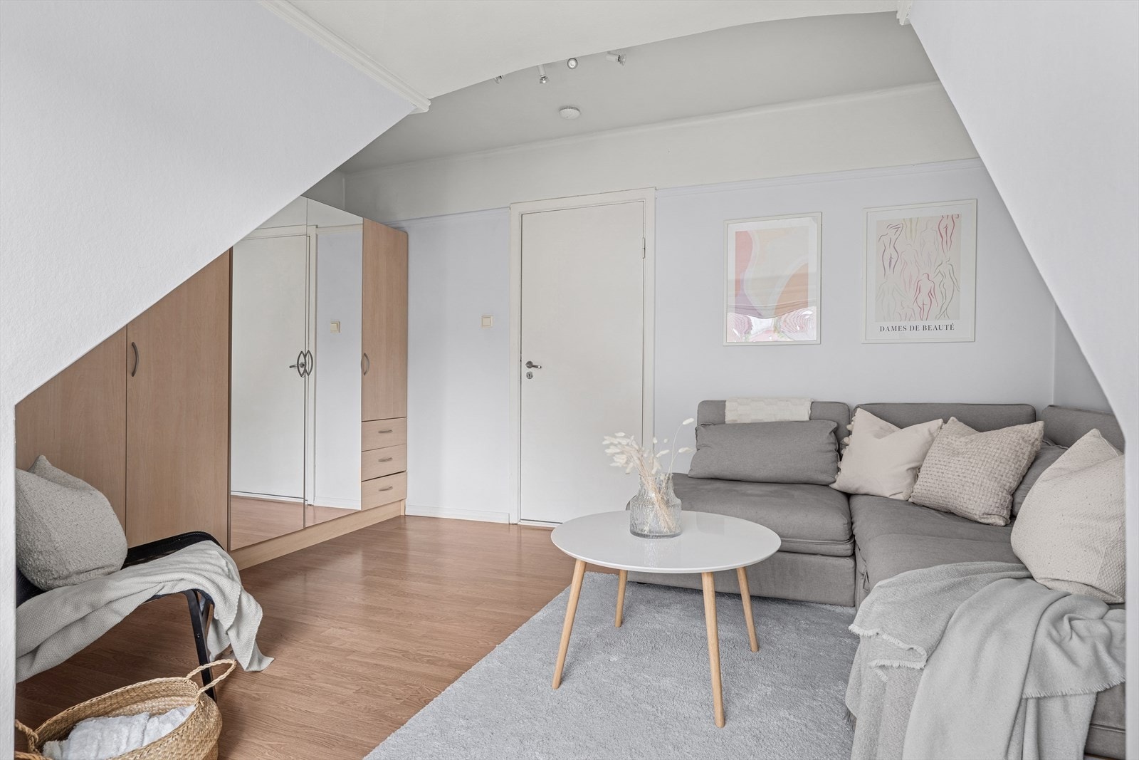 Praktisk garderobeløsning i stuen! Speil gjør at rommet føles større ut! Galleribilde