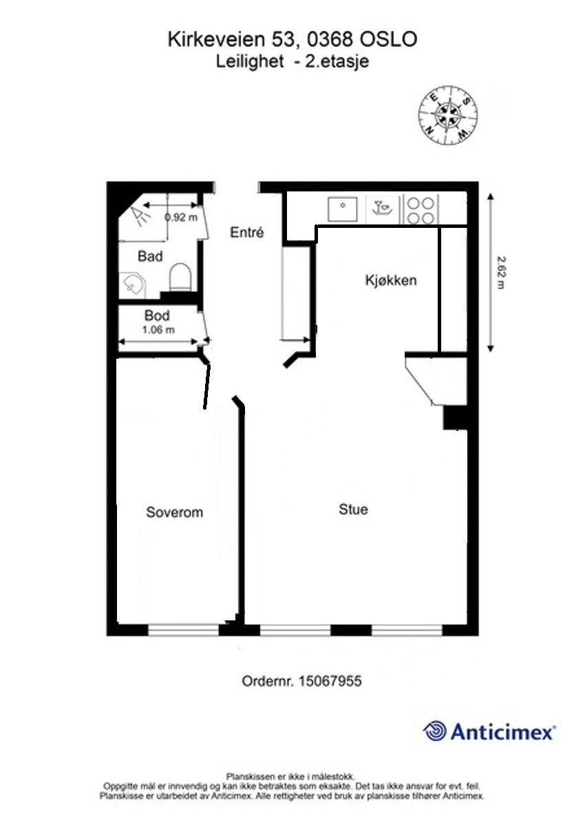 Alternativ plantegning som 2-roms Galleribilde