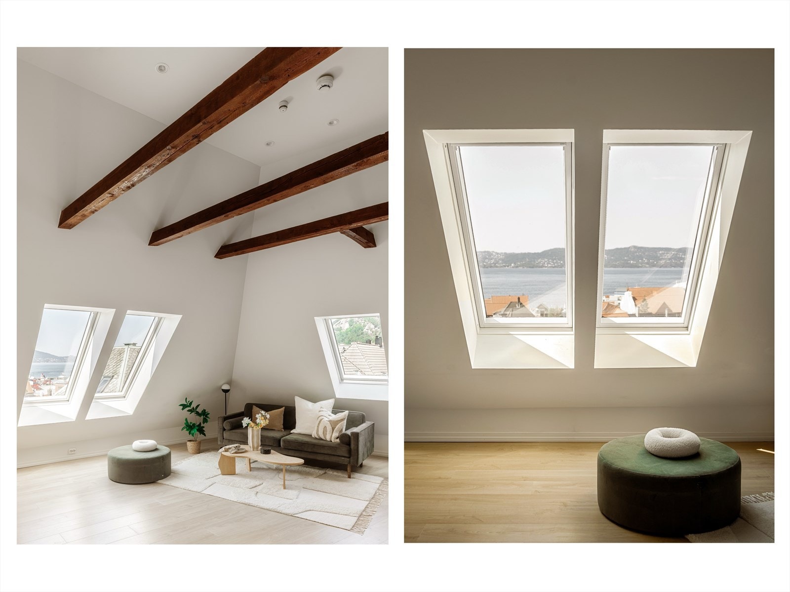 Downlights er montert i taket og det er store vindusflater som gir rikelig med naturlig lysinnslipp. Galleribilde