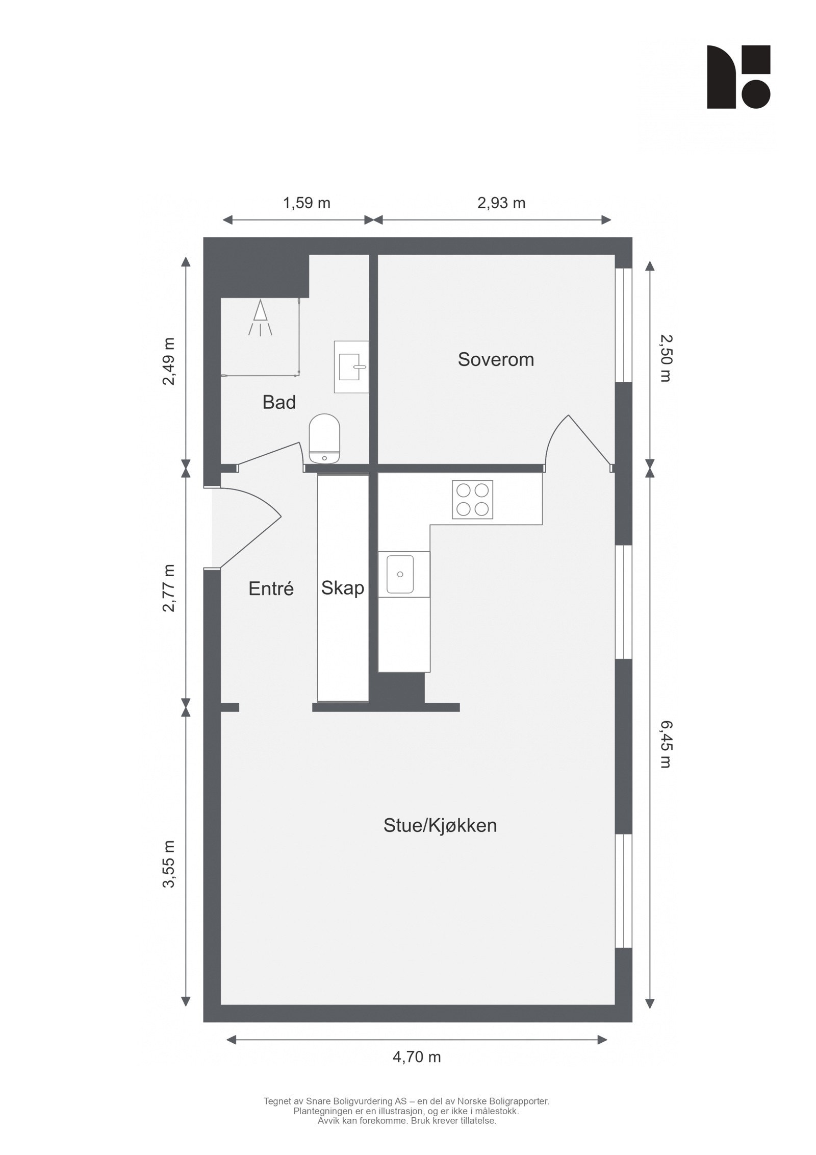 Plantegning med mål. Galleribilde