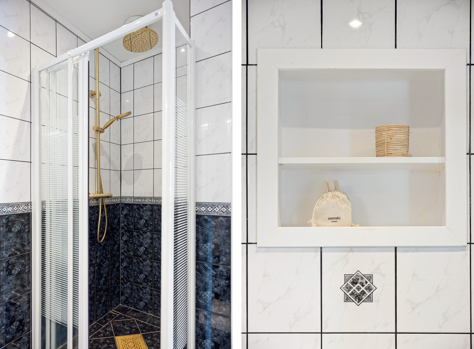 Praktisk innebygget hylle på badet. Galleribilde
