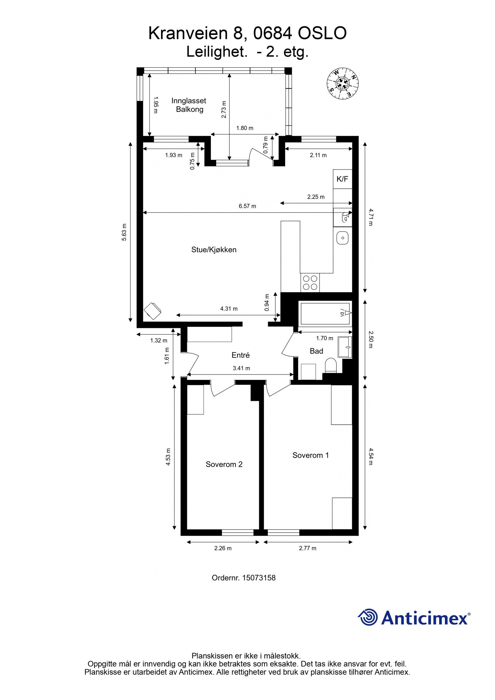 Plantegning med mål. Galleribilde