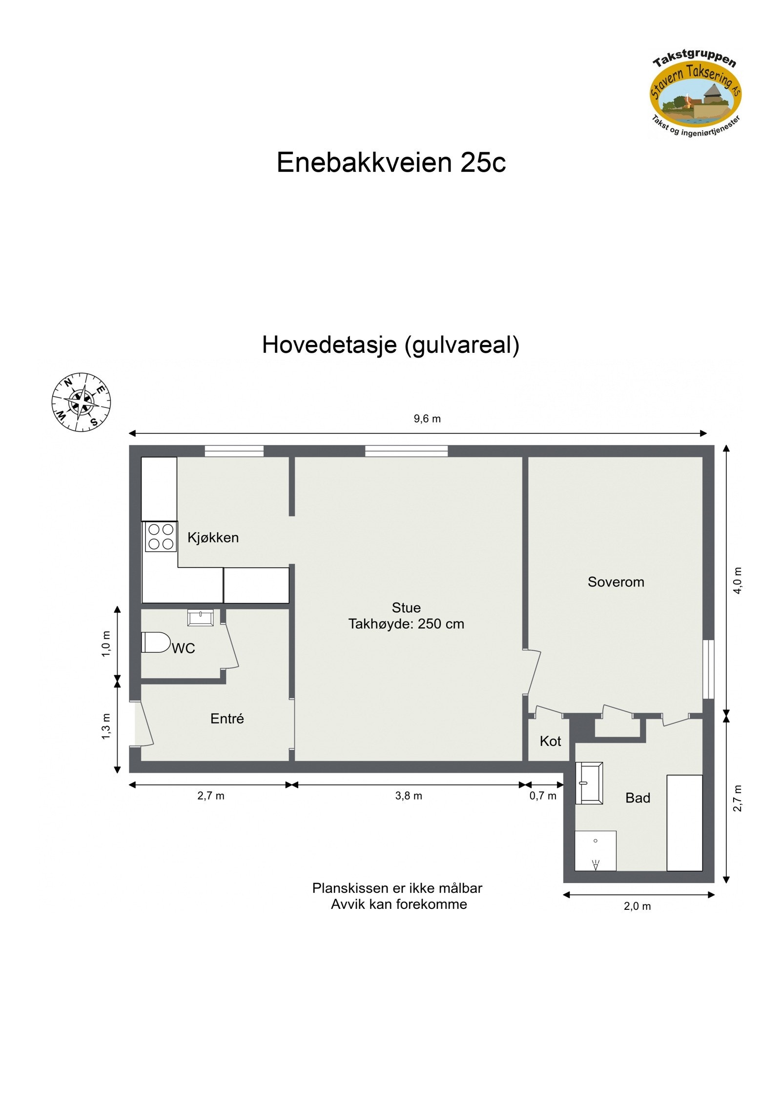 Plantegning med mål. Galleribilde