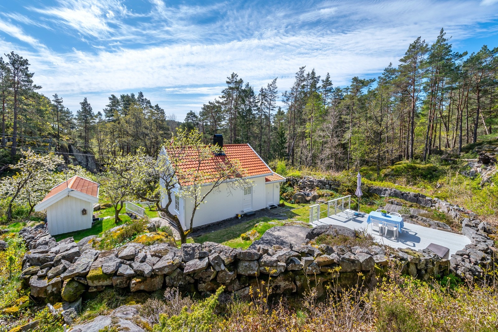 Eiendommen ligger skjermet, for seg selv med skog og natur som nærmeste nabo - usjernert og rolig. Galleribilde