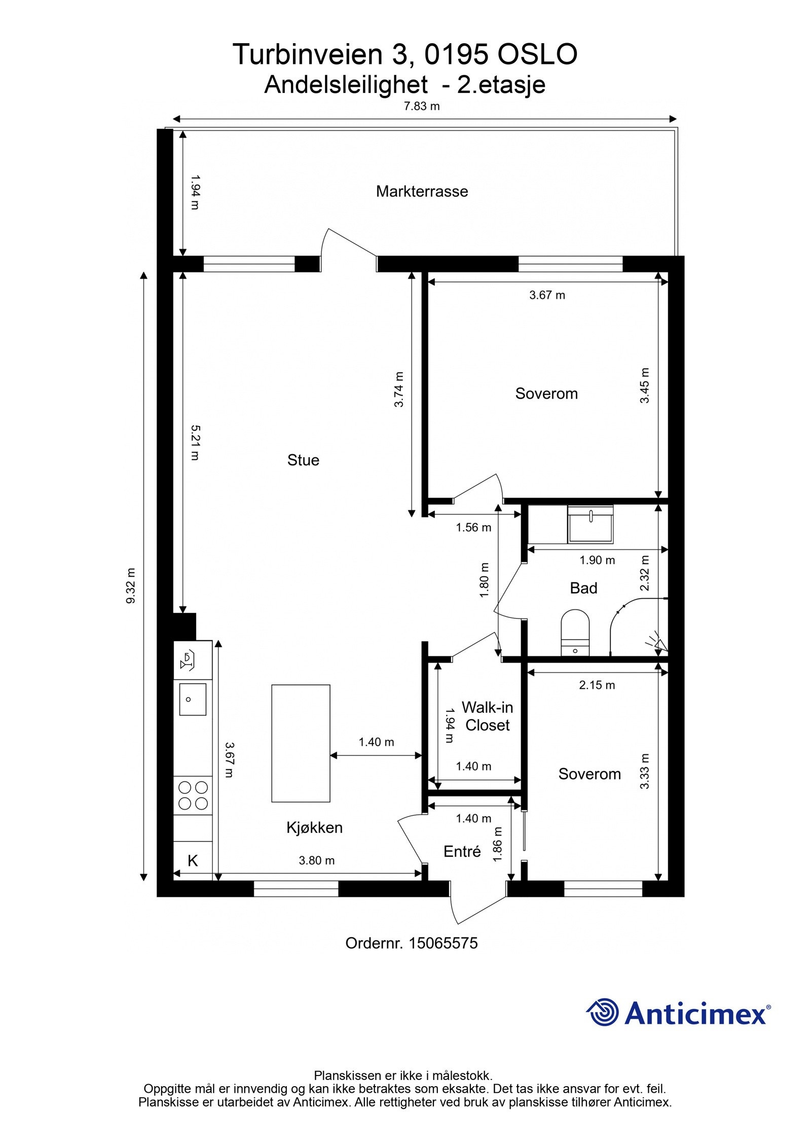 Plantegning med mål. Galleribilde
