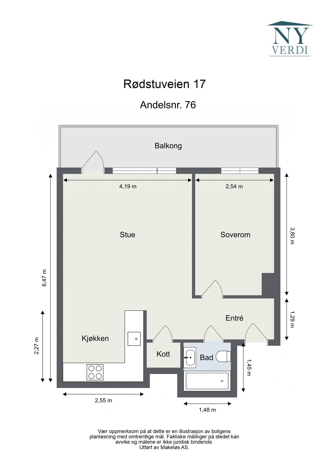 Plantegning. I tillegg disponerer boligen en kjellerbod på ca. 3,9 kvm. Galleribilde
